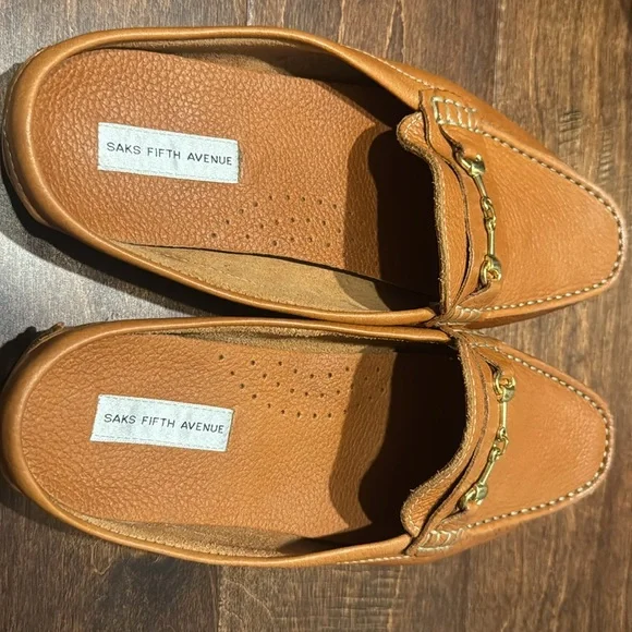 Saks Fifth Avenue Tan Leather Mules - Picture 3 of 5